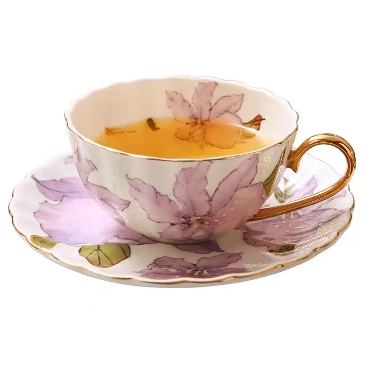
Wholesale Custom Printed Flower Fine Bone China Afternoon Tea Cup And Saucer Set 