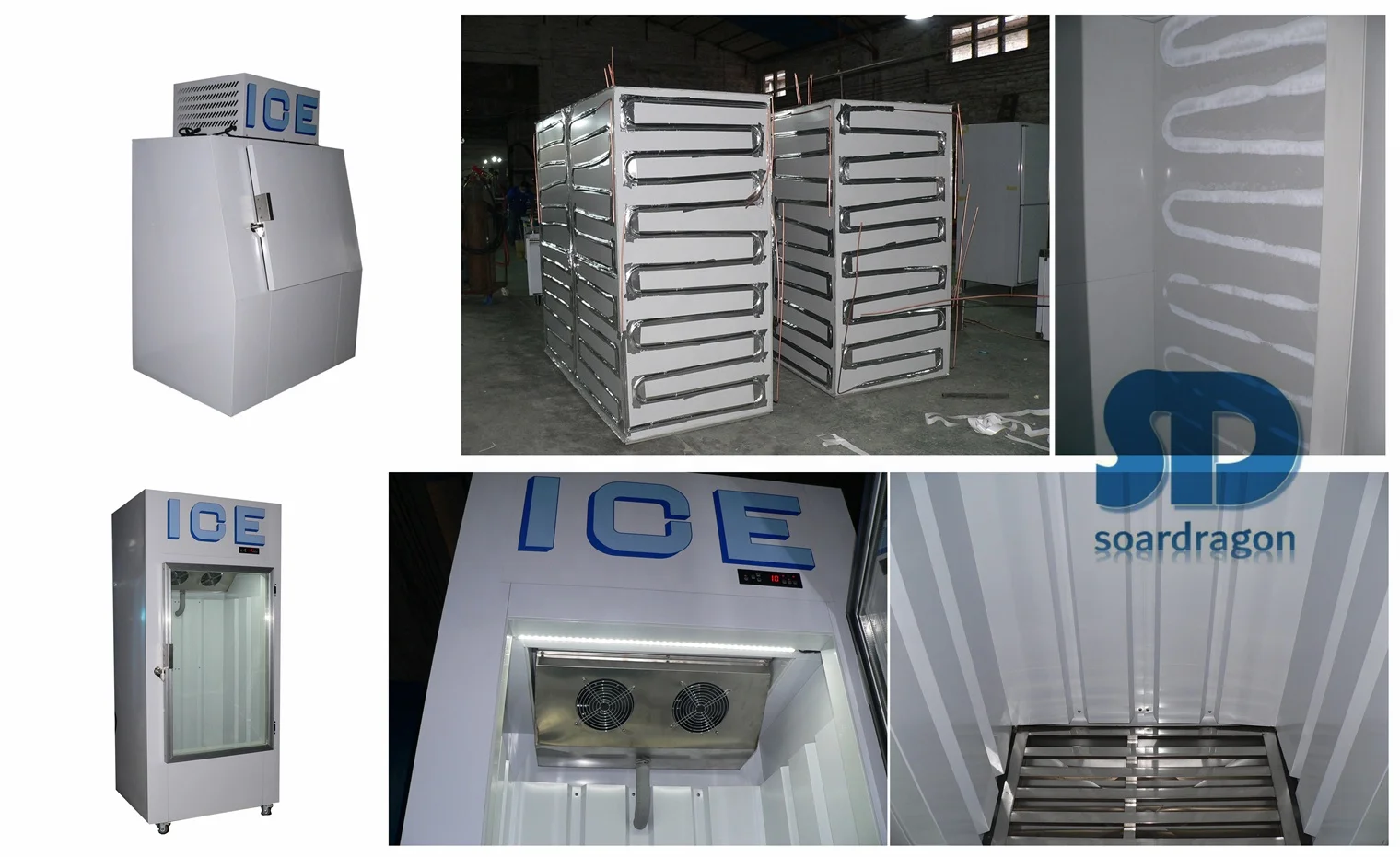 Soardragon 200 bags bagged ice storage capacity with two door ice box freezer bin for outdoor bagged ice merchandiser use