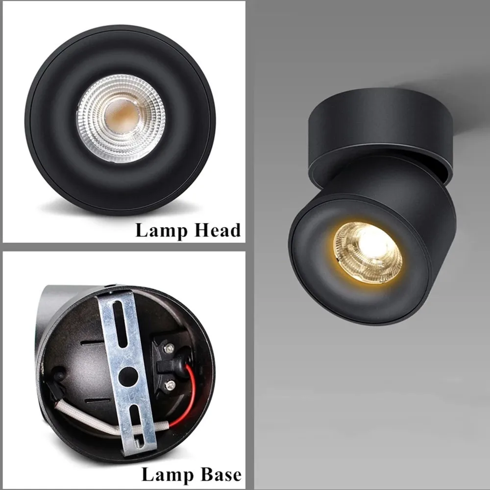 LED Surface Spot Ceiling Lighting 360 Degrees Round Curve Rotation LED COB Down Lamps Cylinder Creative COB Spot Light