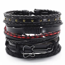 Wholesale  Custom DIY 6pcs Alloy Feather Leather Bracelet For Man