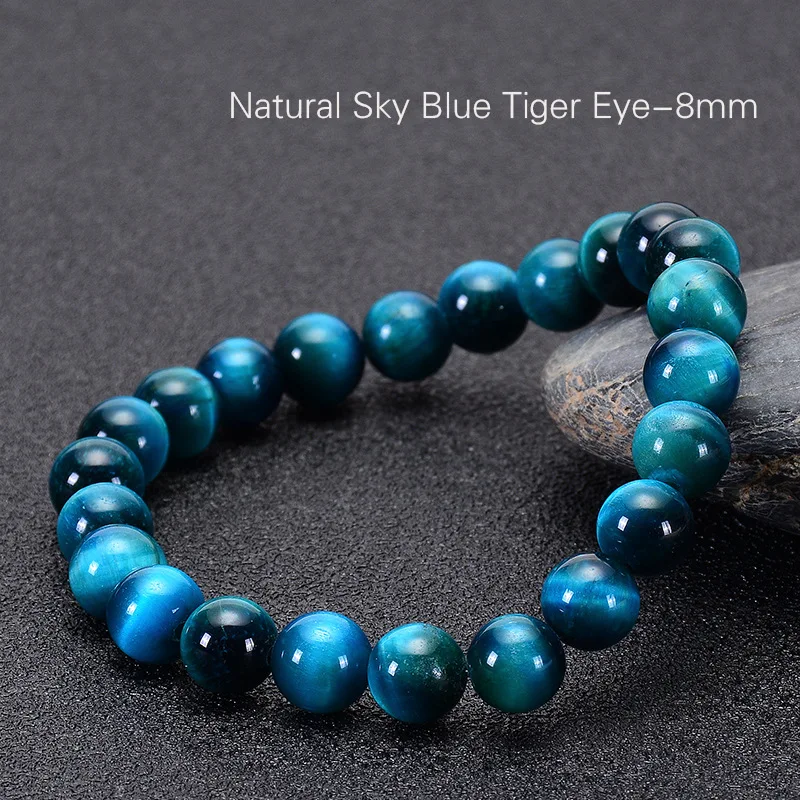 High Quality  Nature Stone Blue Tiger Eye Jade Bead Bracelet For Men Women