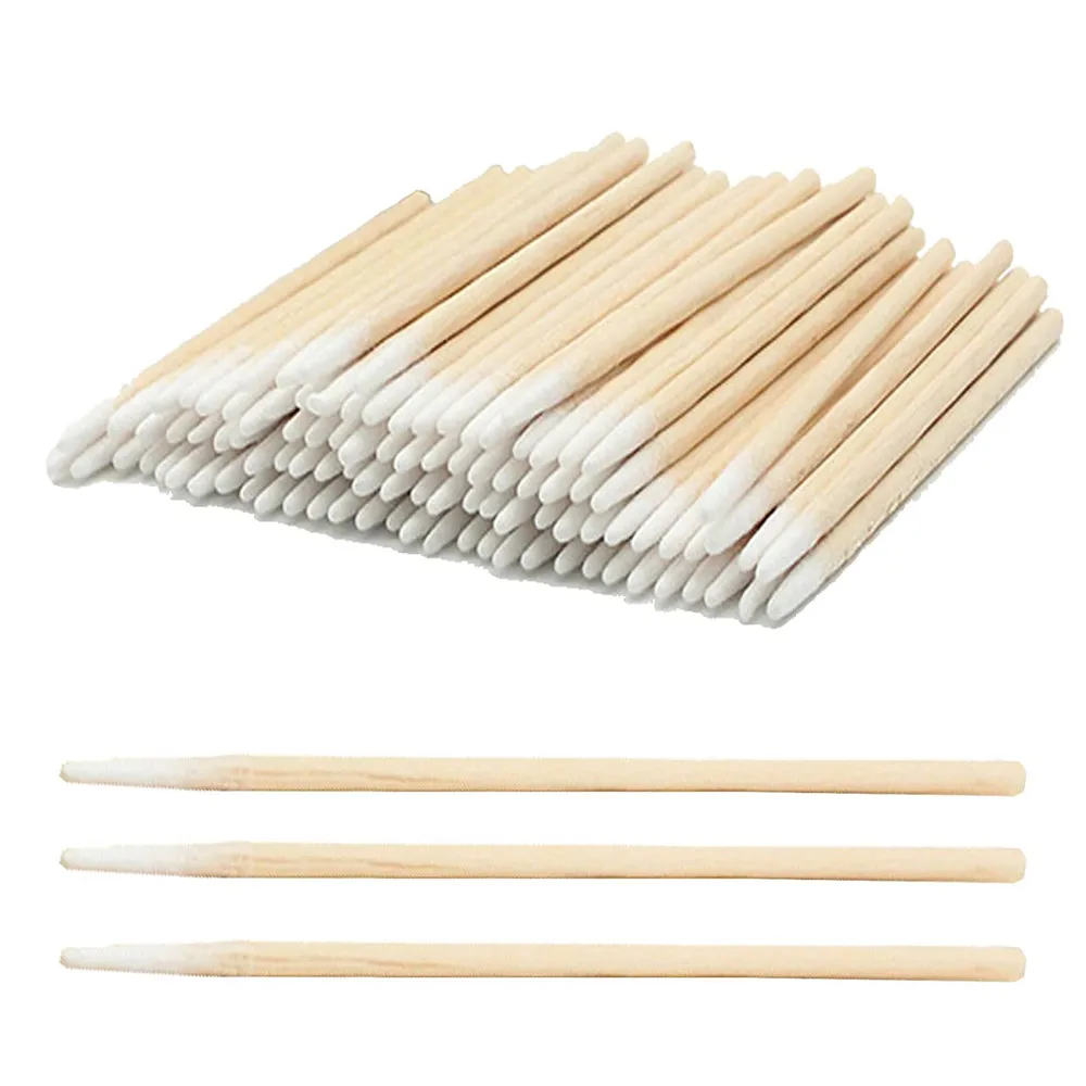 100pcs/Bag Permanent Makeup Wooden Cotton Swab Eyelash Micro Brush Applicator