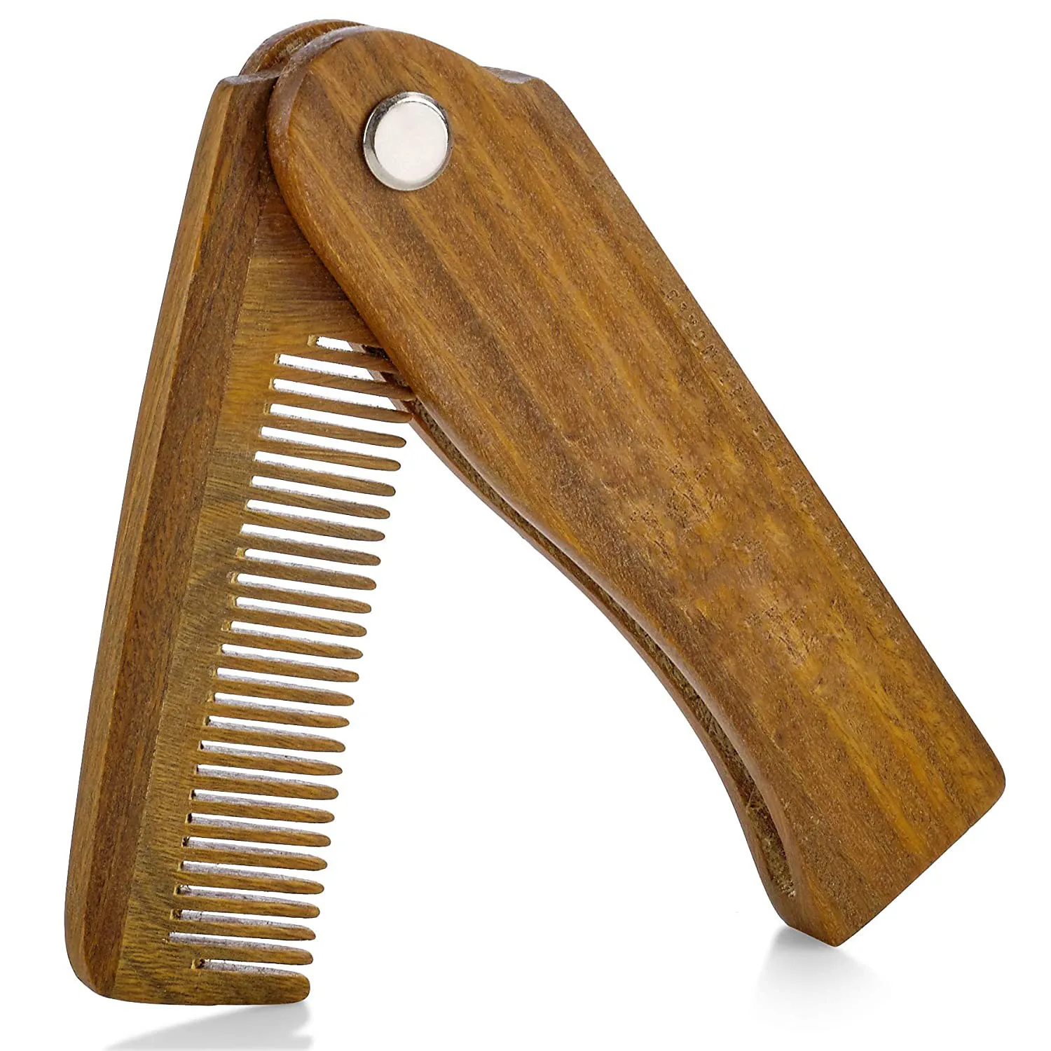 
Travel Customized logo Green sandalwood folding wooden beard comb 