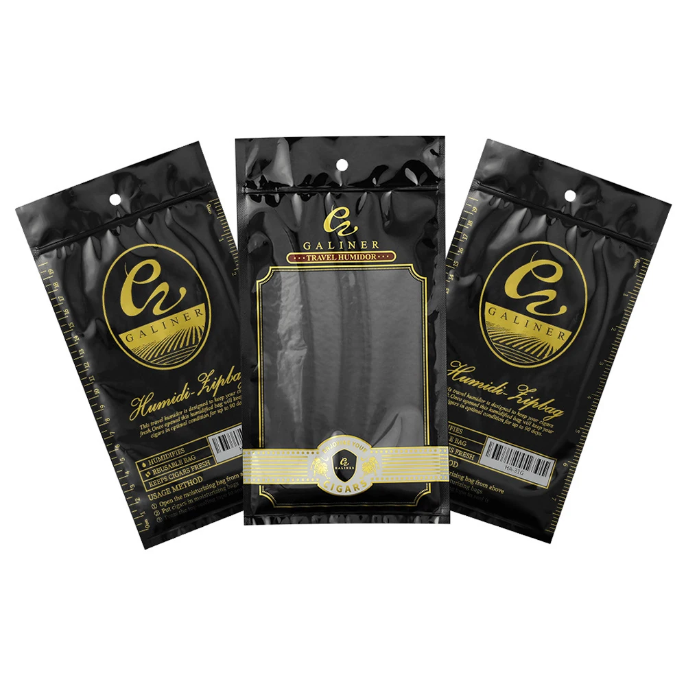 Custom Tobacco packaging Humidifier Plastic Pouches humidified cigar humidor bags for 4-5 Cigars with Hygrometer & Divider
