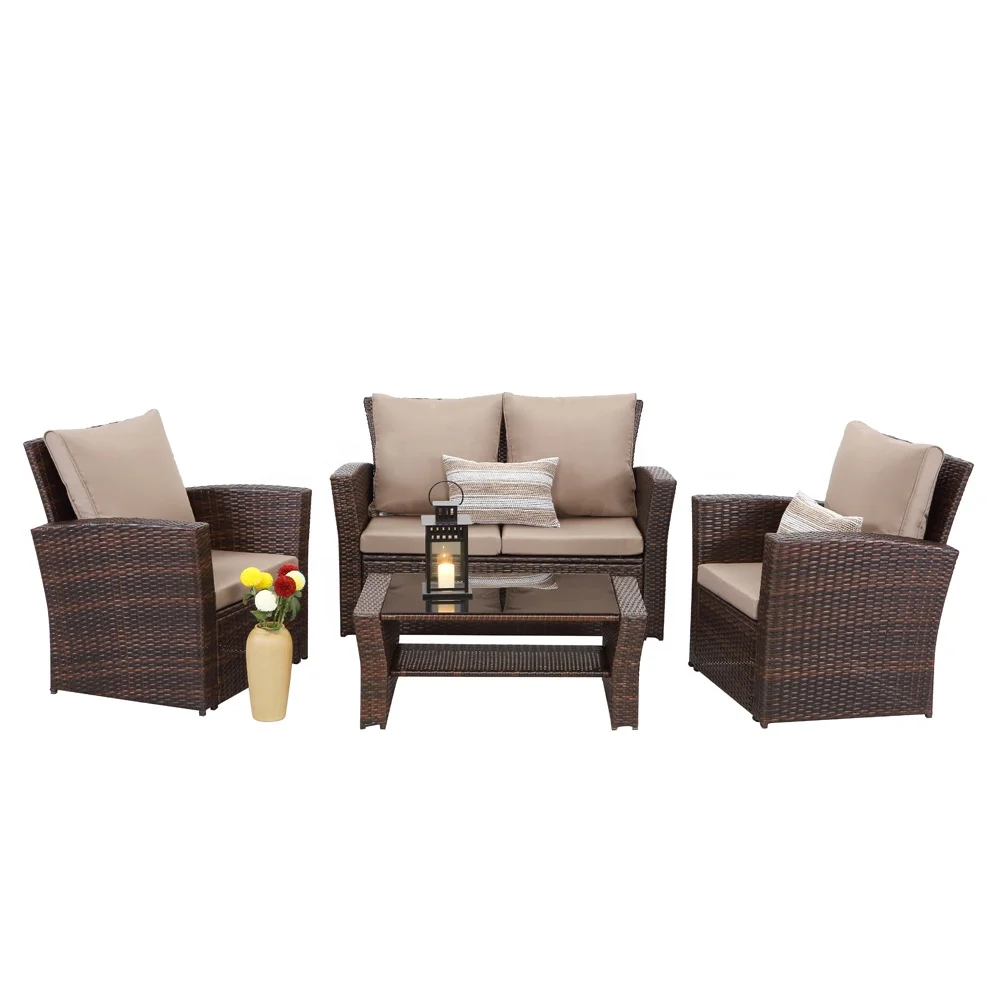 Factory Directly Sale! Rattan Garden Sofa and Coffee Table Set Classic Popular Style Outdoor Furniture