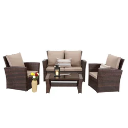 Rattan Outdoor Garden Patio/Conservatory 4 Seater Sofa and Armchair set with Cushions and Coffee Table