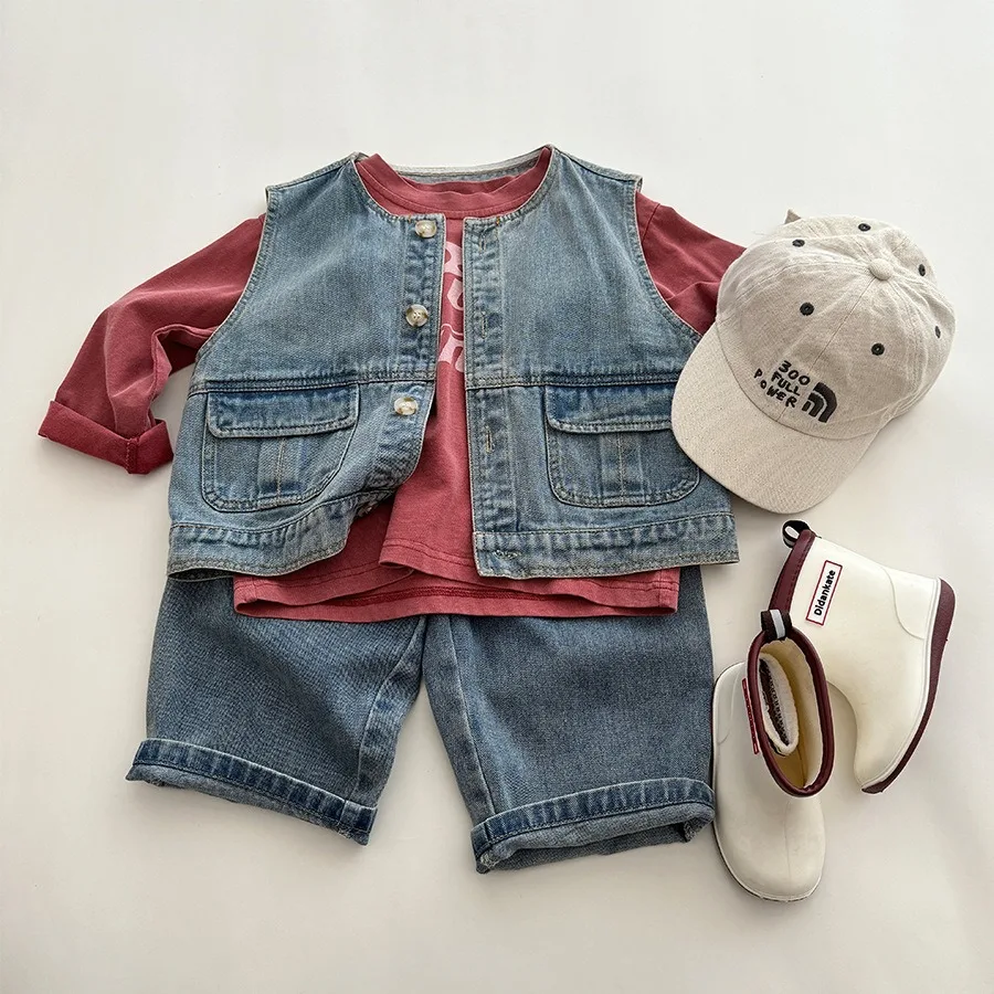 Kids Korean all-match denim vest Kids Spring Summer simple denim vest boys fashion sleeveless denim coat