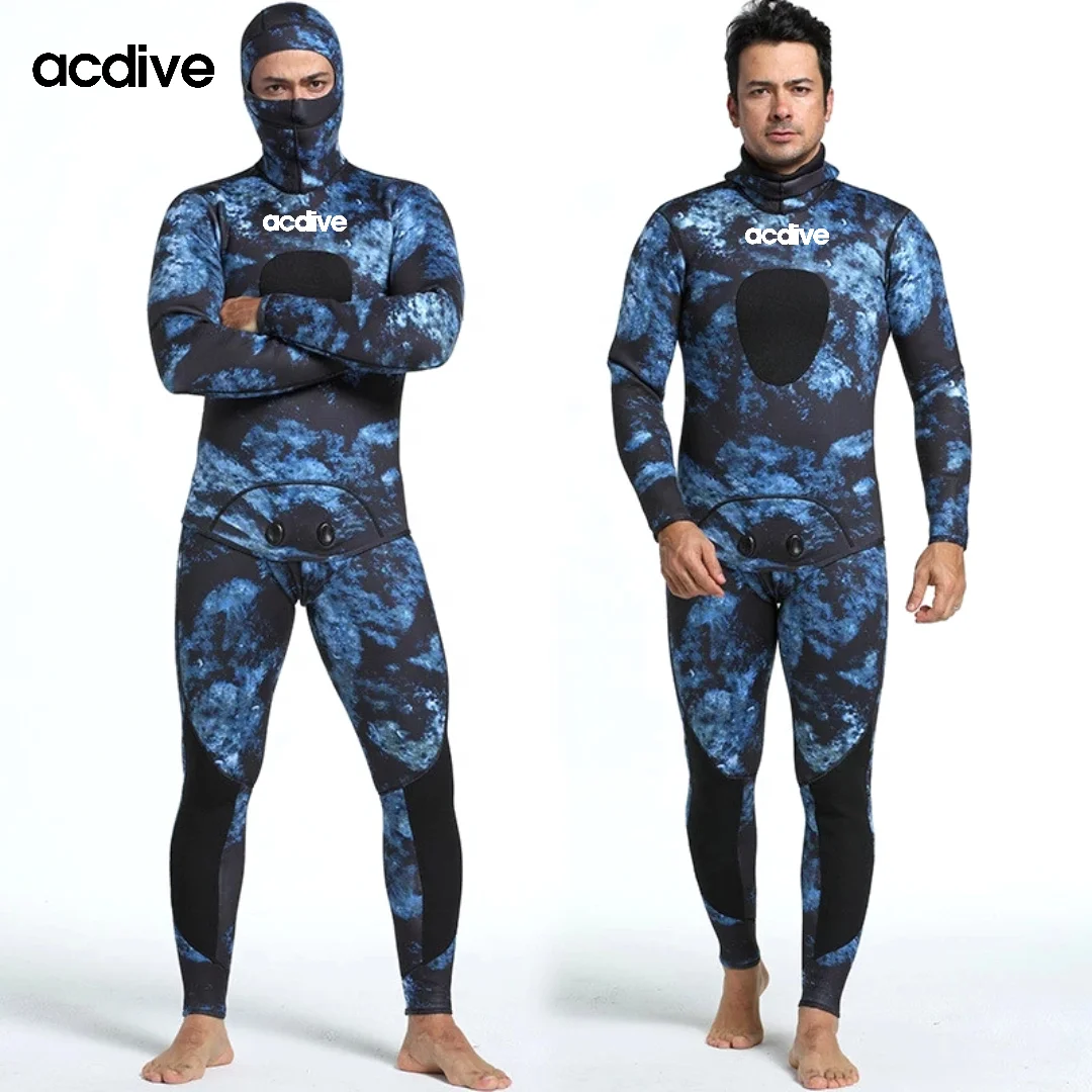 Professional Customized 3mm Camo Neoprene Men Diving 2PCS Fishing Scuba Spearfishing Sports Wetsuit