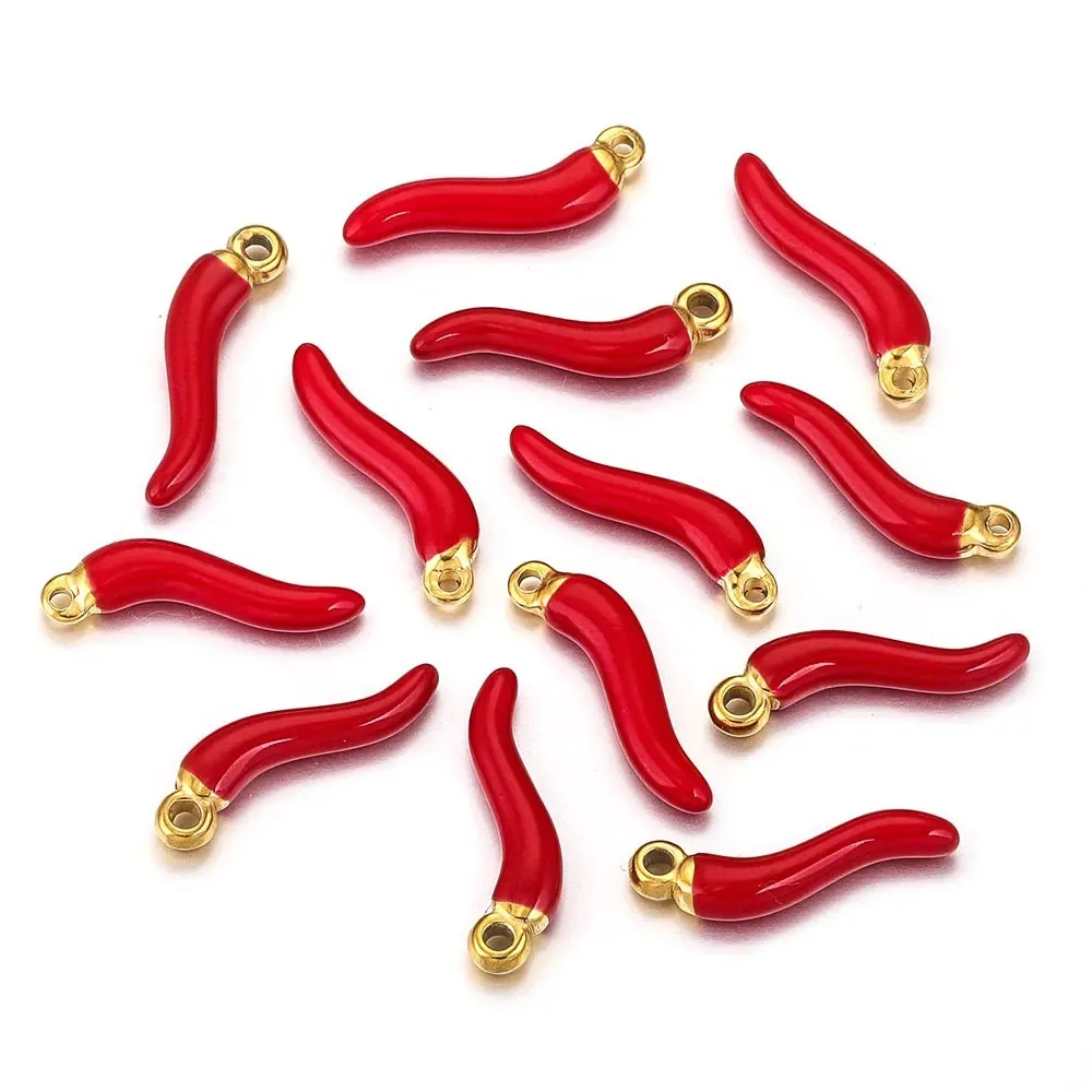 5Pcs Stainless Steel Enamel Red Pepper Charms Pendants For DIY Handwork Jewelry Making Necklace Keychain Accessories Wholesale
