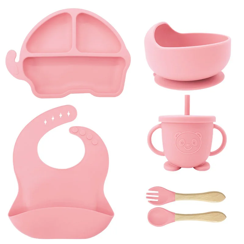 New Factory OEM Bpa Free Suction Plate Bowl And Spoon Set Silicone Baby Tableware Feeding Weaning Baby Set