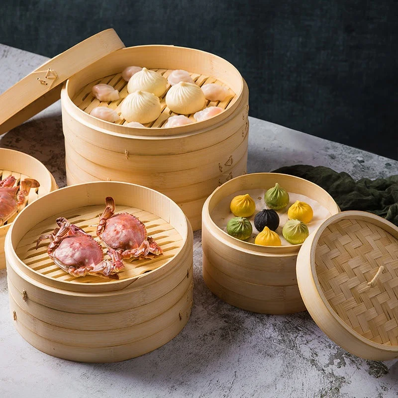 
Wholesale Chinese 10 inch Bamboo Steamer Basket set for Kitchen Factory High Quality Bamboo Steamer Basket 