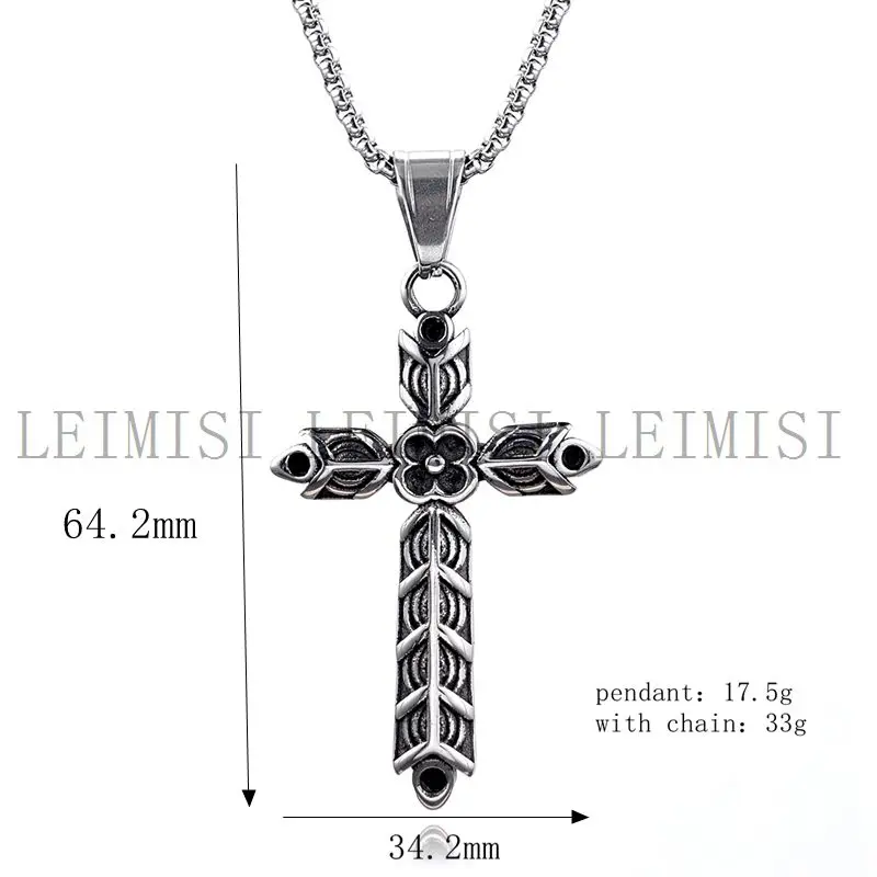 Stainless Steel Punk Jewelry Retro Christian Cross Stainless Steel Pendant Necklace Men Biker