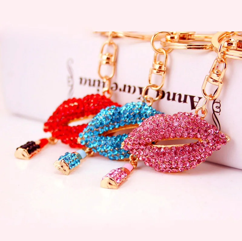 Wholesale Cute Crystal Sexy Lip Kiss Charms Pendants Keychain Bag Decoration Pendants