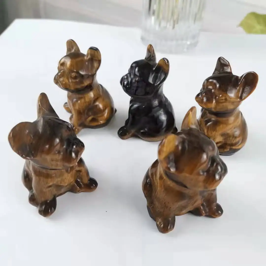 Natural Crystal Craving Yellow Tights French Bulldog Hand Carved Crystal Animal Carvings Crafts For Christmas Gift