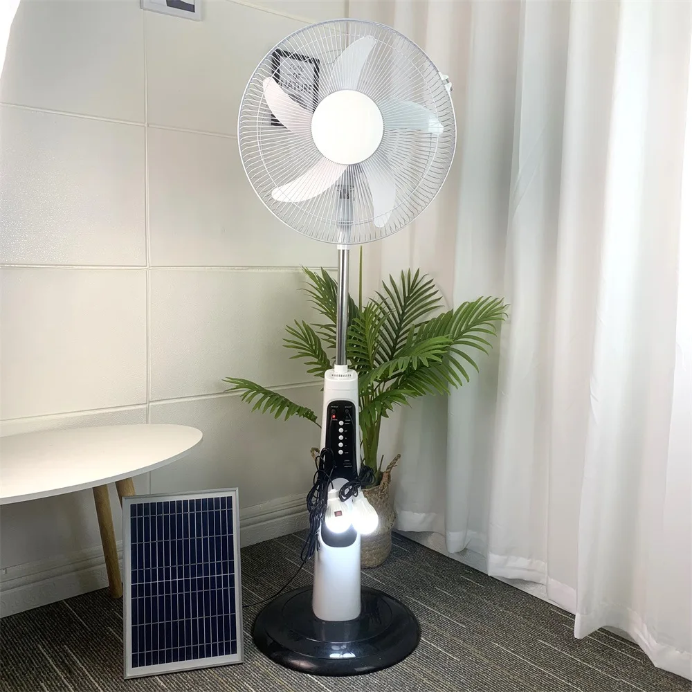 China Factory 16inch 18inch 12v Dc Solar Ac Dc Fan Solar Rechargeable Fan With Solar Panel Usb Charge and Led Light
