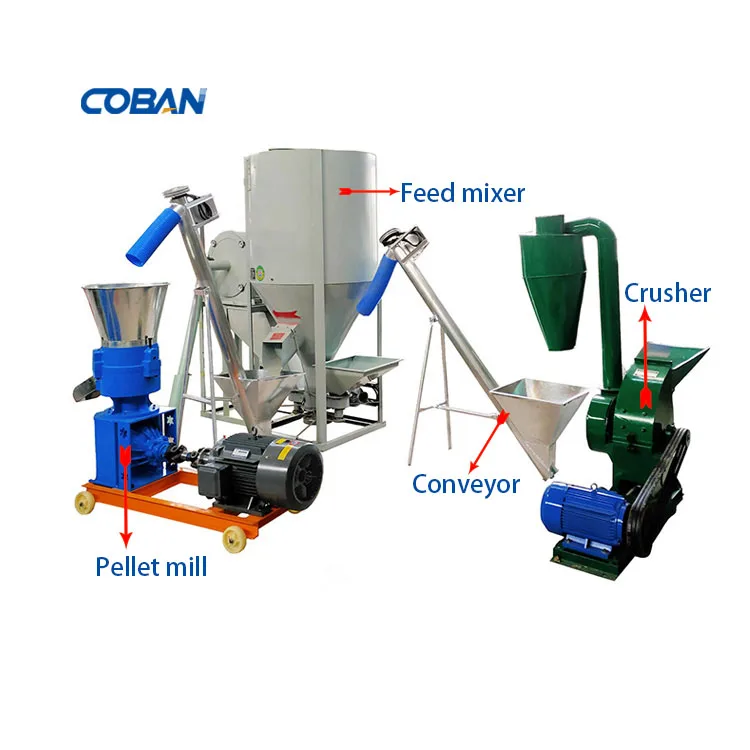 60-300 kg/h small Animal feed pellet mill machine line chicken feed processing machine with grinder mixer conveyor