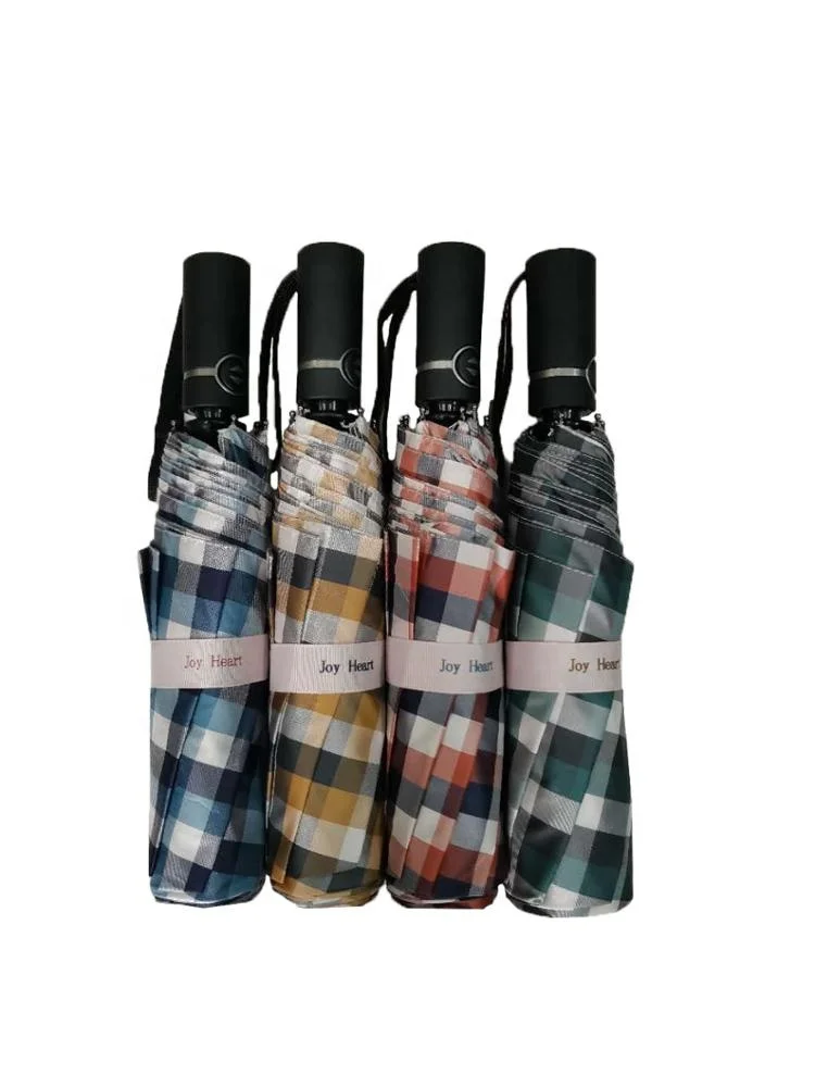 Three Folding Plaid Fabric Umbrella Fully Automatic Open And Close With Customized