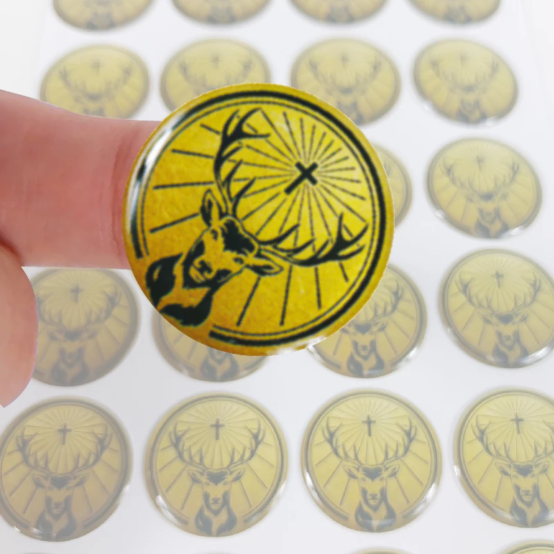 Custom printed gold or yellow epoxy resin 3D crystal dome stickers round label stickers with strong adhesive tape
