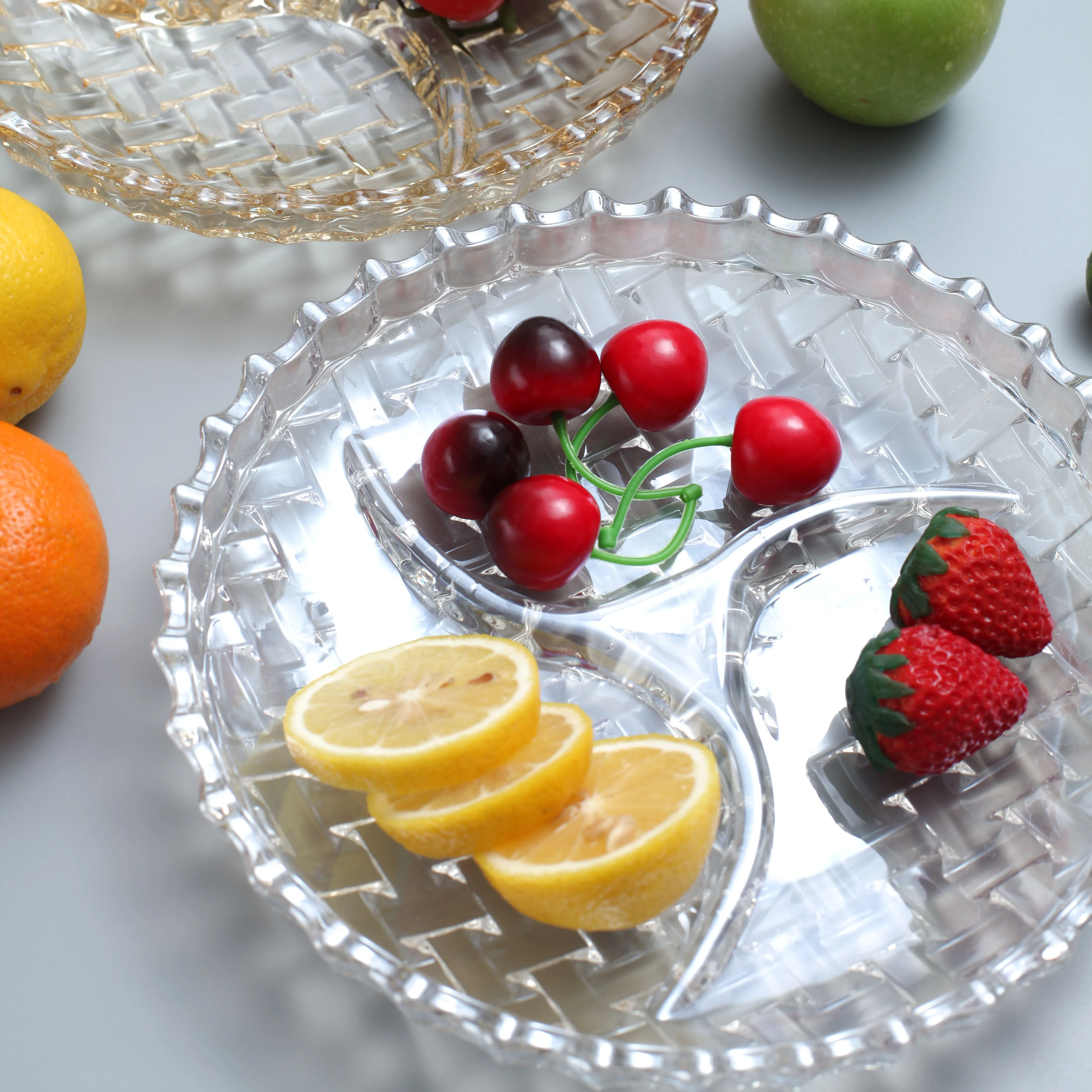 Glass Dish Glass Serving Platters Fruit Dish Glass Sub-grid Plate Snack Plate For Restaurant Home
