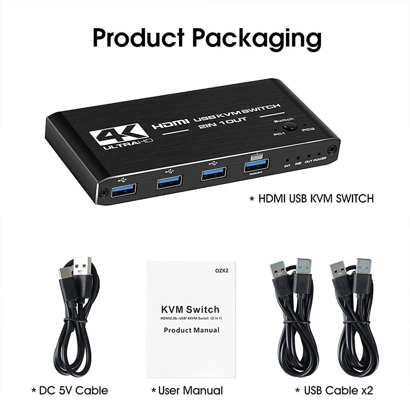 4K HDMI KVM 2 в 1 выход @ 60 Гц USB переключатель 2x1 HDMI2.0 Поддержка горячего переключателя