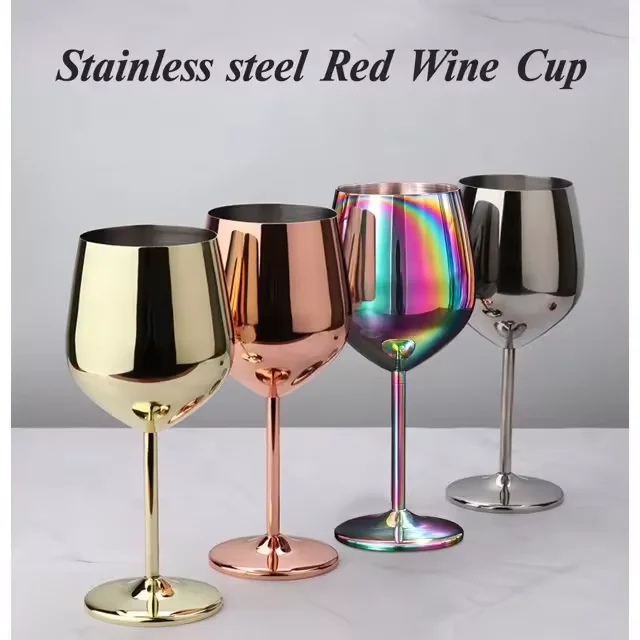 Silver Gold Black Metal Color Champagne Flutes 304 Stainless Steel Water Bottles 16 Oz Wine Glasses for Promotion