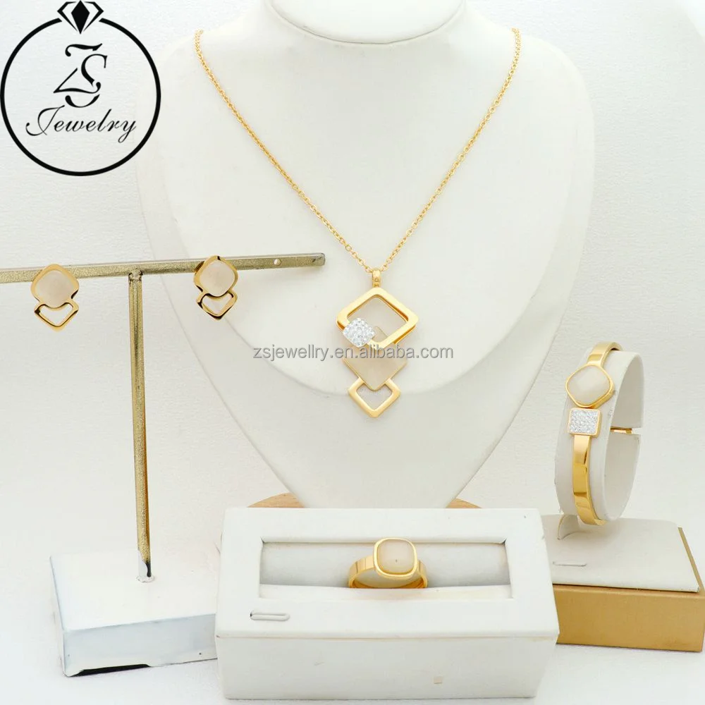 Md Jewelry African Stainless Steel Gold Plated Women Earrings Zircon Diamond Girl Gift Natural Stone Jewelry Sets