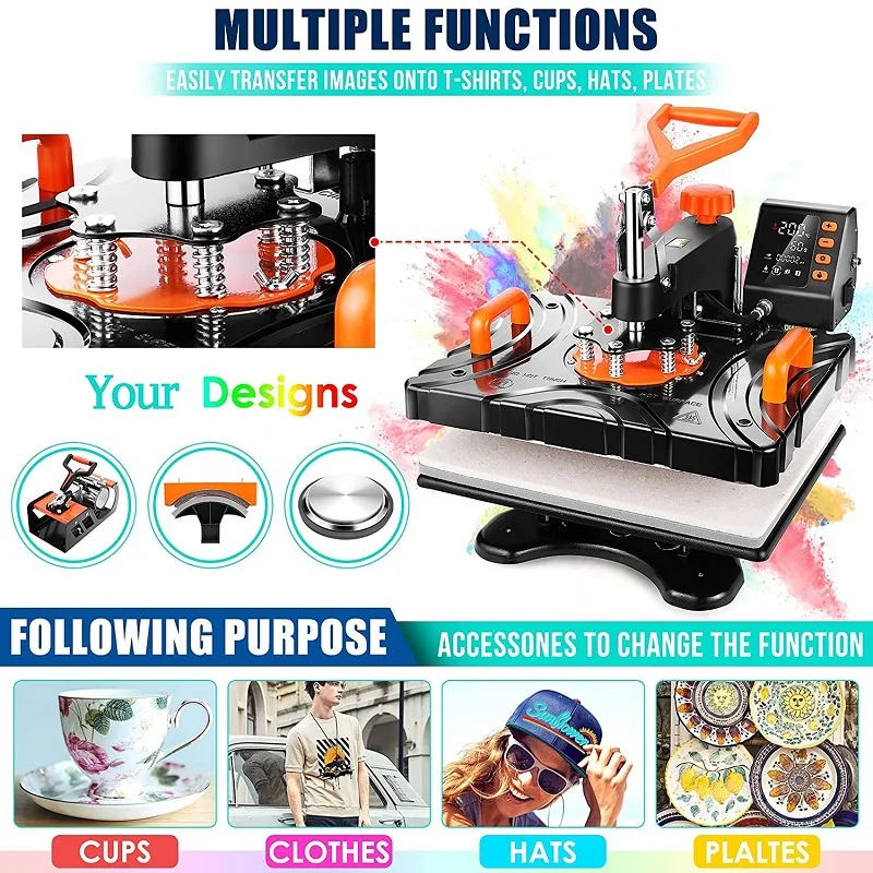 Freesub heat press 5 in 1 sublimation machines combo custom logo printing machine for small businesses