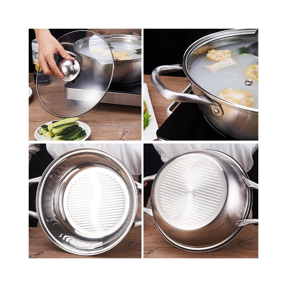 2021 High Quality Primary Color Non Magnetic Stainless Steel Clear Soup Pot Hot Pot Cooker Food Grade