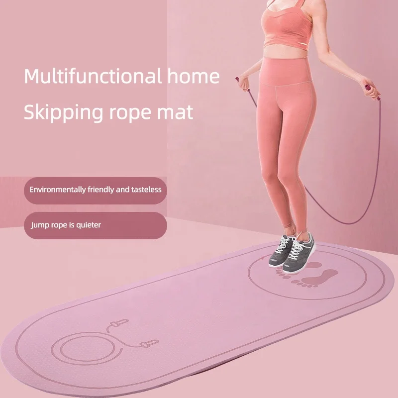 Exercise Yoga Jump Rope Mat 8mm Soundproof Home Fitness Mat Sport Jumping Mat Rope Skipping Pad Thickened Shock Absorption