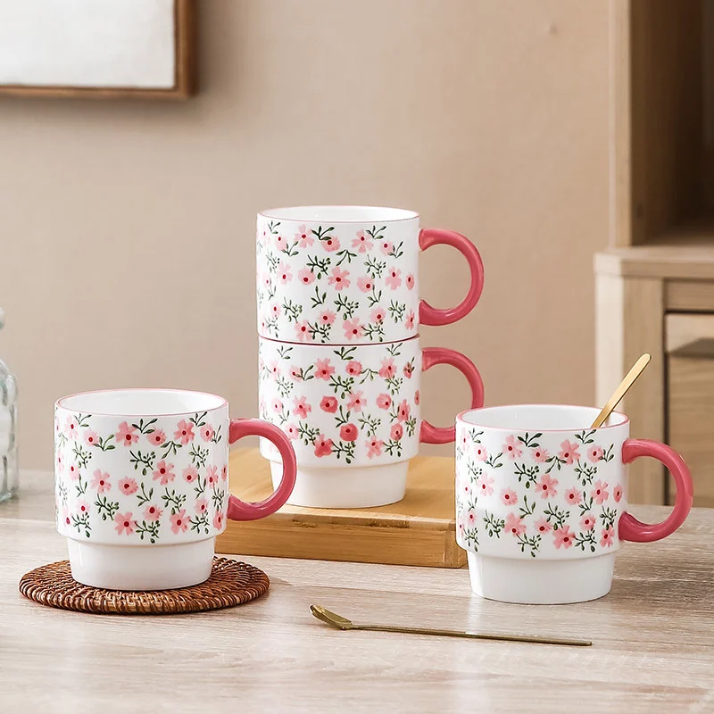 Wholesale In Stock Reusable Handmade Mug Ceramic Drinkware Hand-Painted Stoneware Coffee Cup With Underglaze Color