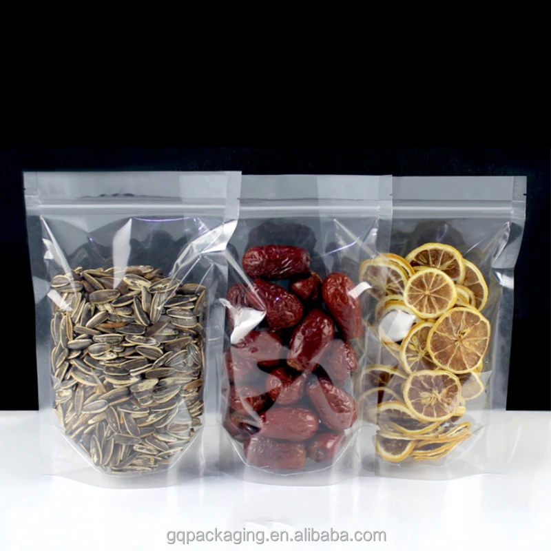 Custom standing pouch transparent snacks package food bag plastic food packaging bags ziplock bags