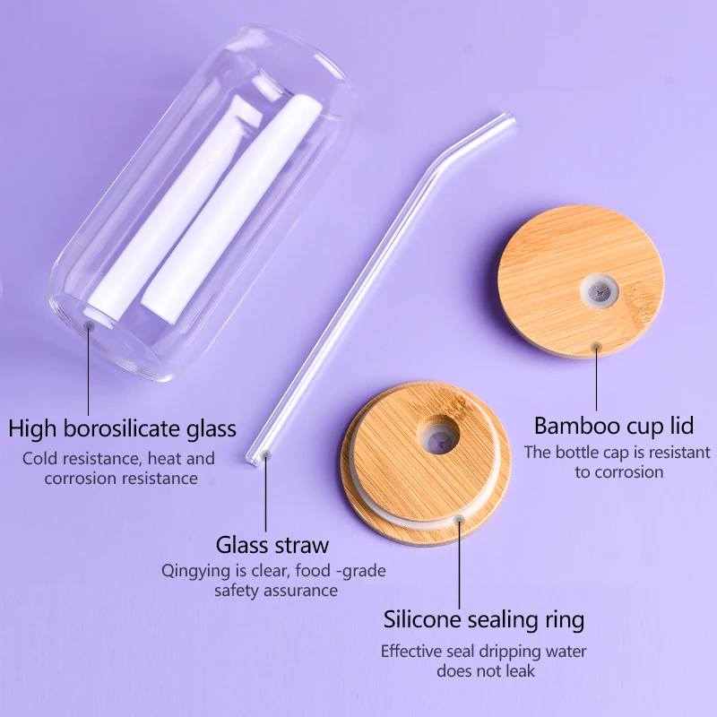 Eco-Friendly Bpa-Free Glass Water Cup Handmade With Bamboo Lid And Straw Delicate Patterns Perfect For Gift Giving