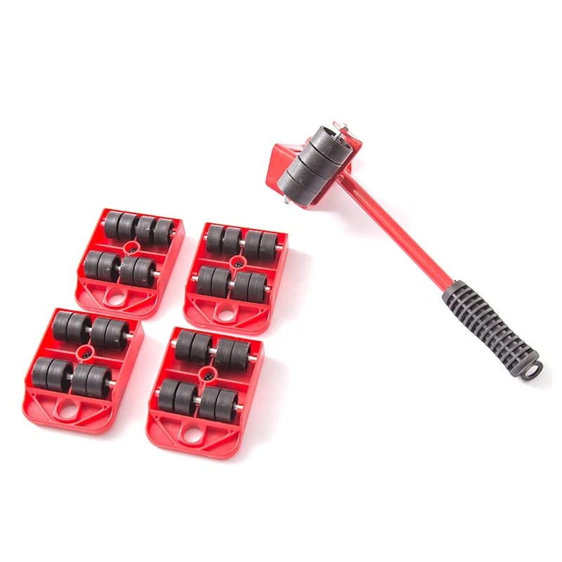 5 pcs Furniture Lifter Sliders Kit  Heavy Stuffs Moving Hand Tools Set Wheel Bar Mover Device