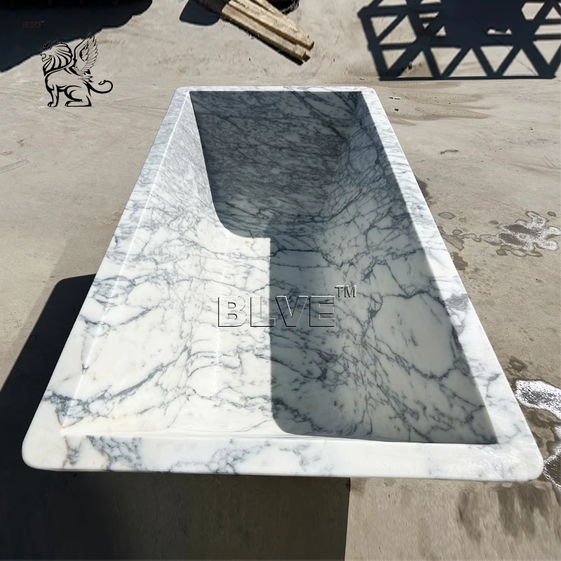 BLVE Hotel Indoor Luxury Bathroom Decorative Natural Marble Bathtub New Design Italian Marble Trapezoidal Bathtub In Stock