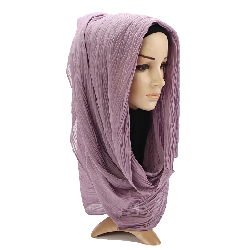Women Malaysia Scarf Solid Plain Pleated Abaya Dubai Shawls Soft Long Muslim Crinkle Chiffon Hijab Scarf  Crinkle Chiffon Shawl