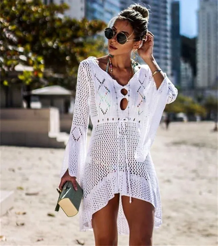 Fishnet Dress Crochet Coverup Bathing Suit Swimsuit Beach Dress Cover Up 2023 Sexy Bikini Swimwear Beach Cover Ups For Women