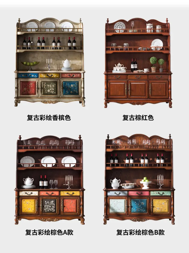 Classic American painted solid wood side cabinet Wine cabinet Wall storage in living room