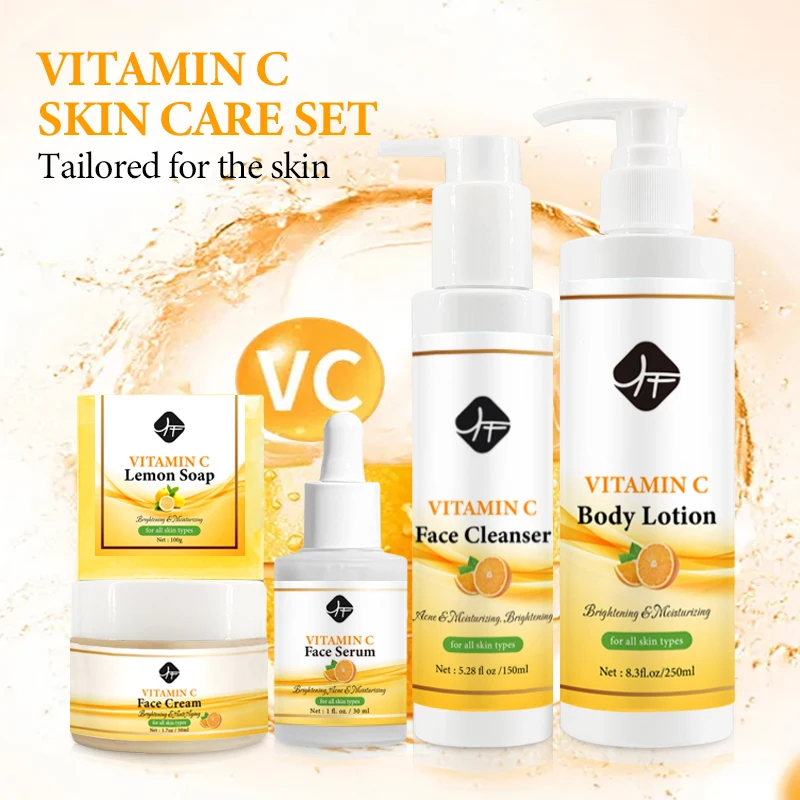 private label face skin care beauty cosmetics new vitamin c skincare set with face serum wash cream body lotion soap