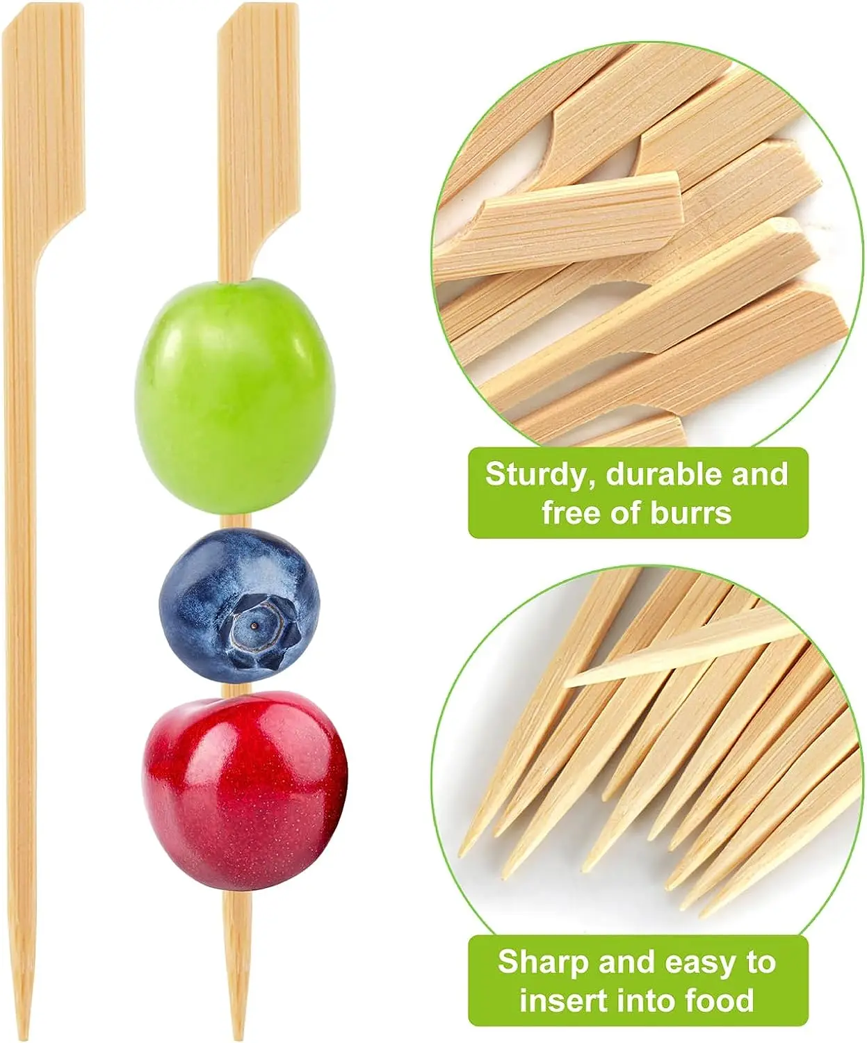 Bamboo Wooden Paddle Skewers For Appetizers, Bamboo Cocktail Picks  For Party Sandwich Fruit Charcuterie