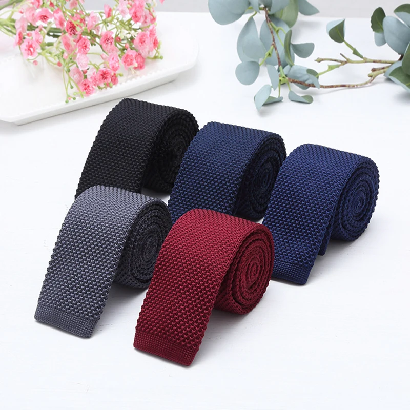 Solid Color Neckties Knitted Skinny Ties for Men Pink Blue Red Handmade Hign Quality Ties