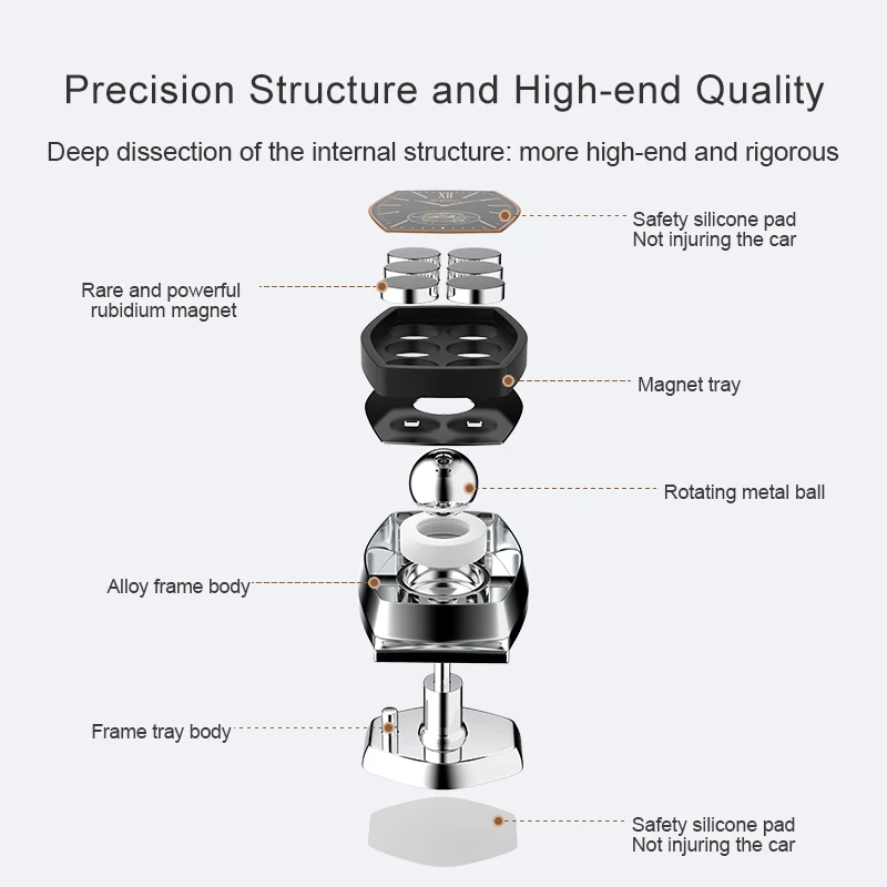 Hot New design high quality car clock phone holder 360 degree rotation super magnetic table bracket cellphone mini stand for car