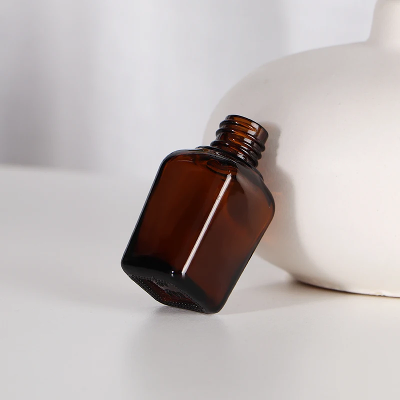 10 ml 30 ml 50 ml 100 ml empty amber brown square shape essential oil glass bottle with dropper pipette