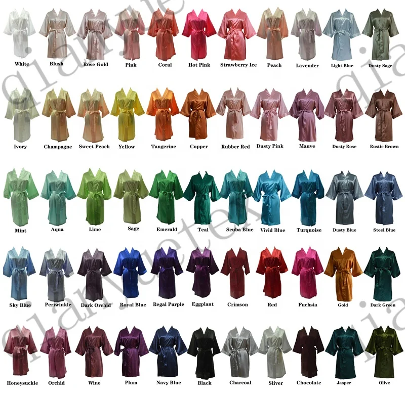 133 Colors Silk Satin Bridesmaid Robes Solid Blank Color Kimono Women Robe for Wedding Party