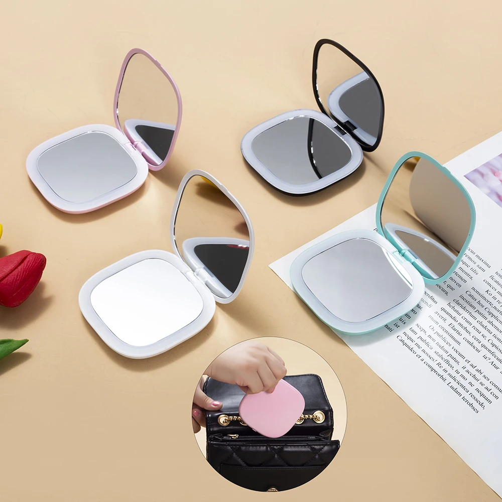 1Pc Luxury Crystal Makeup Mirror Portable Round Folded Mirrors Gold Silver wholesale Pocket Mirror with light custom logo