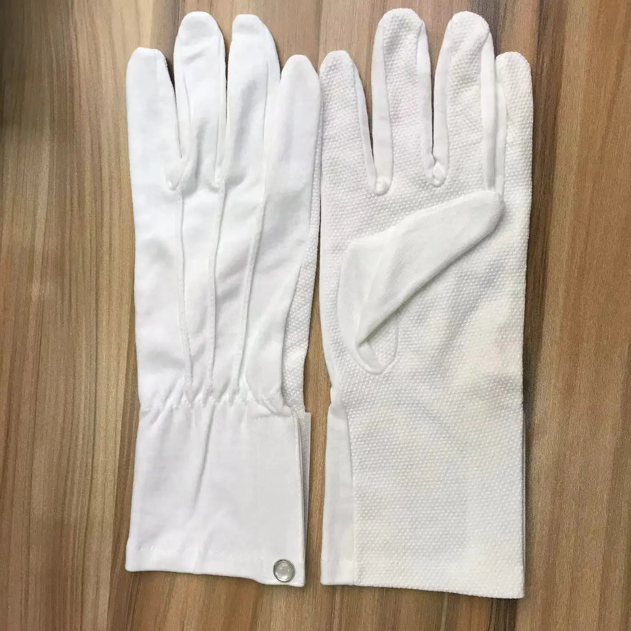 Gripper Dot White Parade Gloves White Cotton Gloves with Rubber Grip on Palm Snap Button and Magic Tape