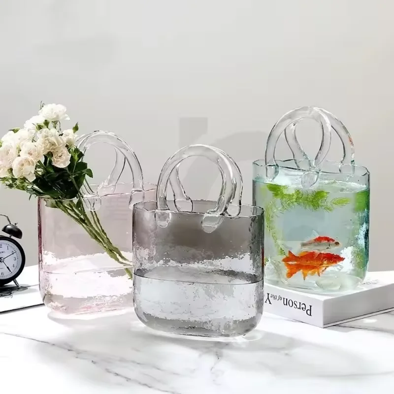 Hot Selling New Home Decor Product Fashionable Glass Handbag-Shaped Flower Bag Vase Premium Crystal Vase
