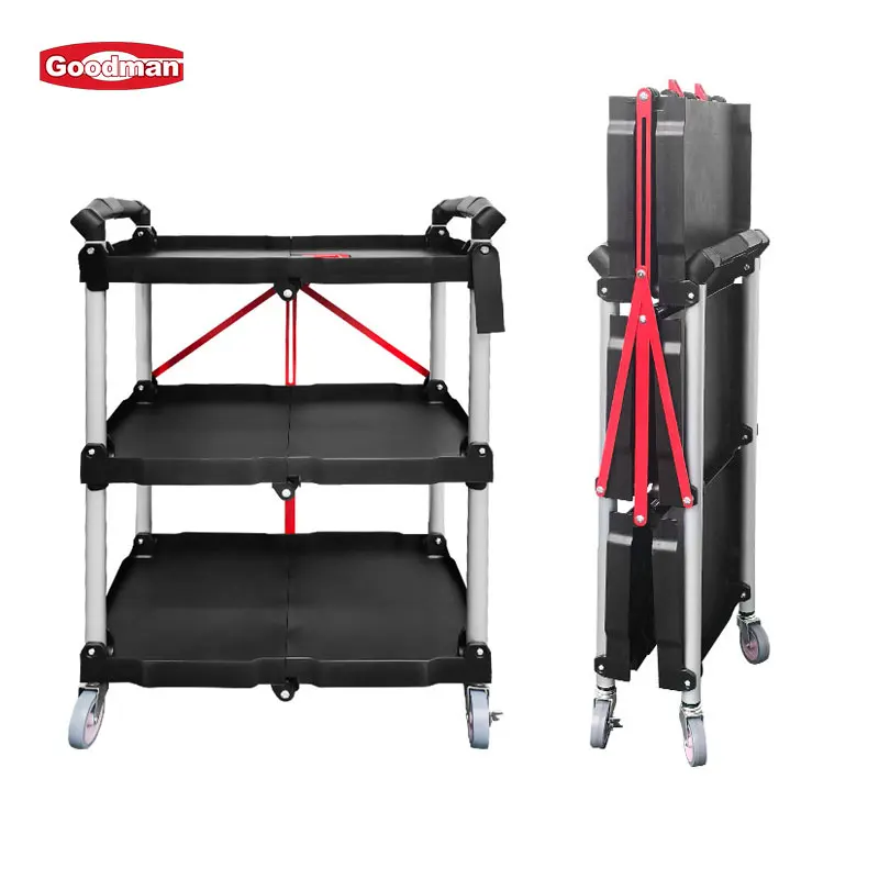 Commercial Hotel Restaurant Supplies Buffet Service Bus Cart Trolley Folding 3 Layer Food Trolly