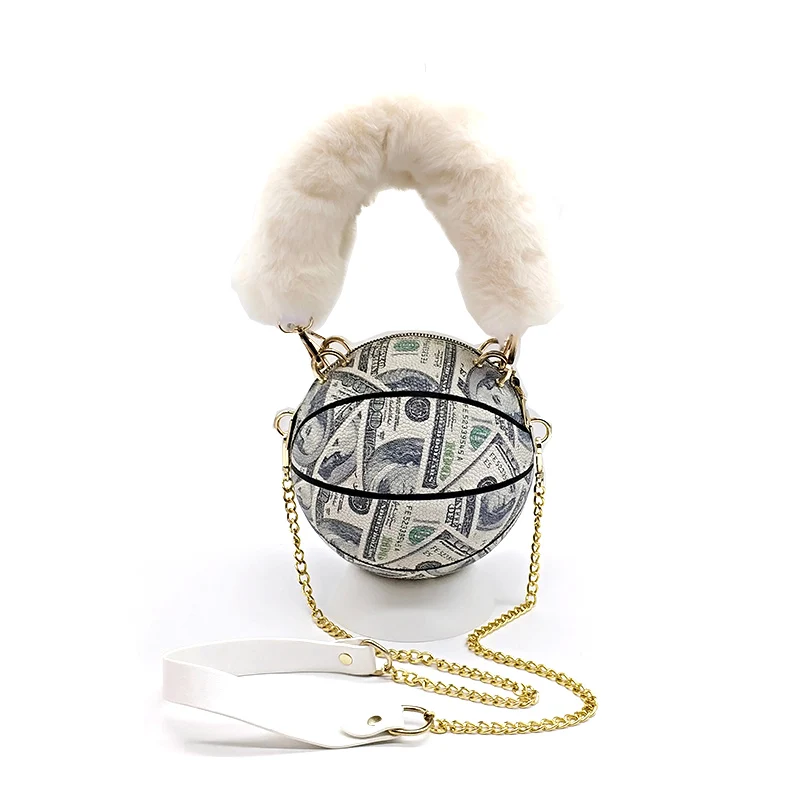 Fashion women funny rich dollar print top handle 3.0 basketball bag PU leather bill printing cross body shoulder bag