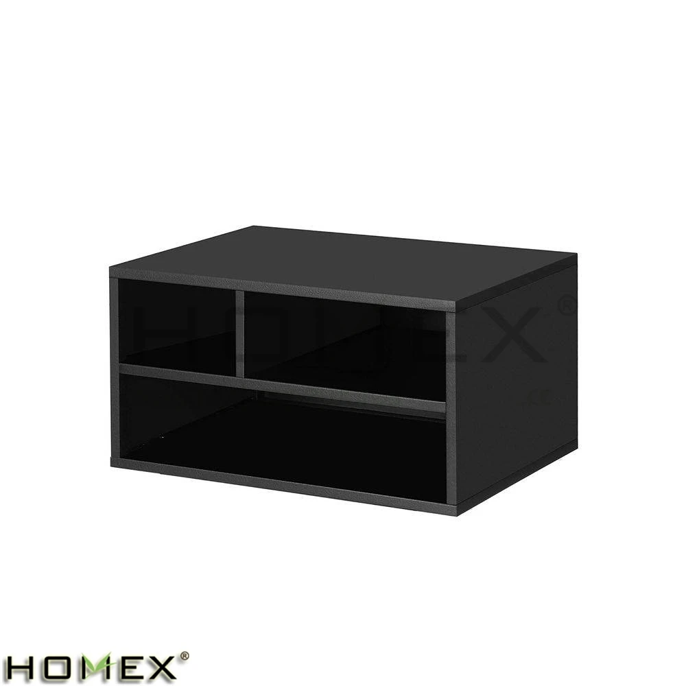 Modern Sturdy Bamboo Wood Workspace Desk Organizer Black Metal Office Printer Stand with 2-Shelves