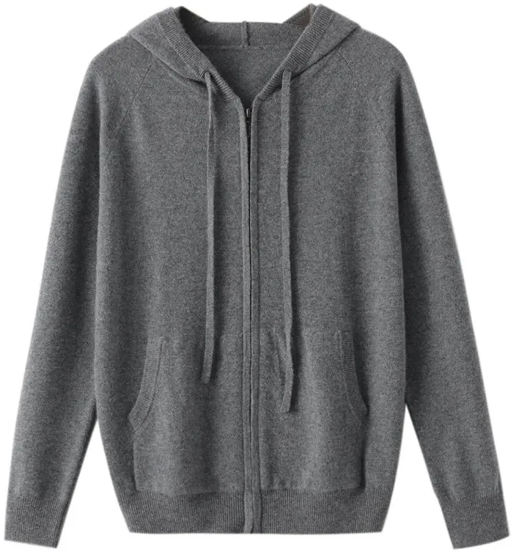 customized classic style casual knit zipper cashmere hoodie merino wool cashmere sweater for men
